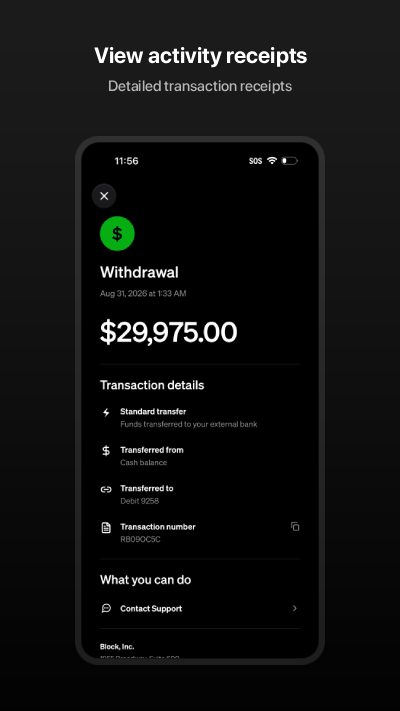 Cash Wallet Simulator: View activity receipts