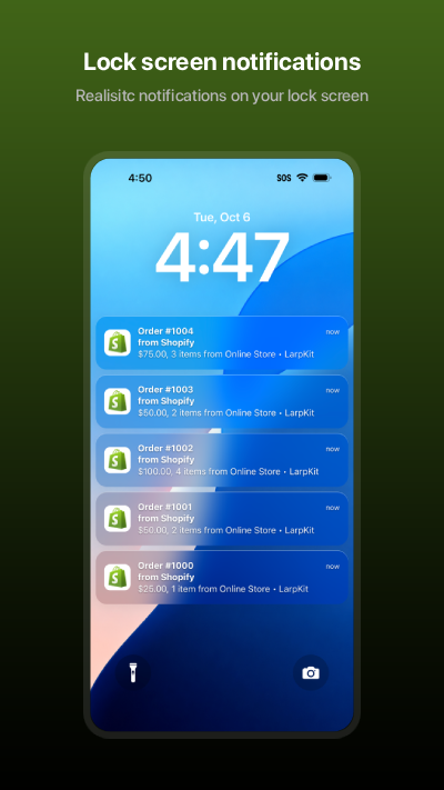 Shopify Simulator: Lock screen notifications