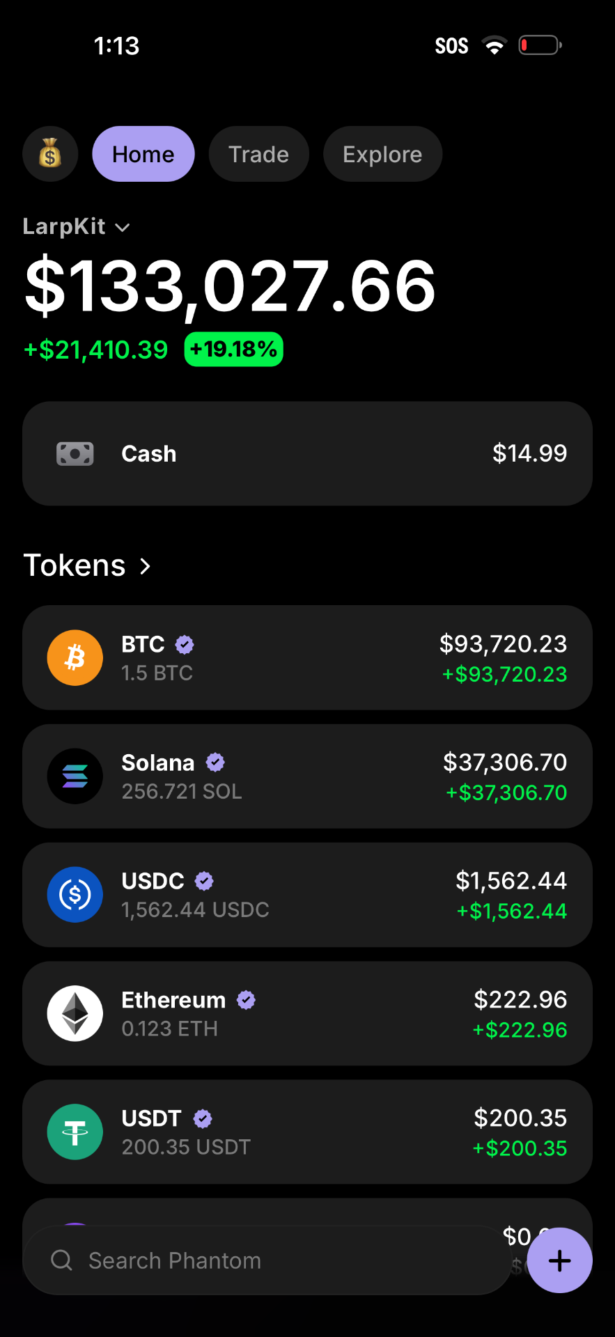Phantom wallet simulator screenshot