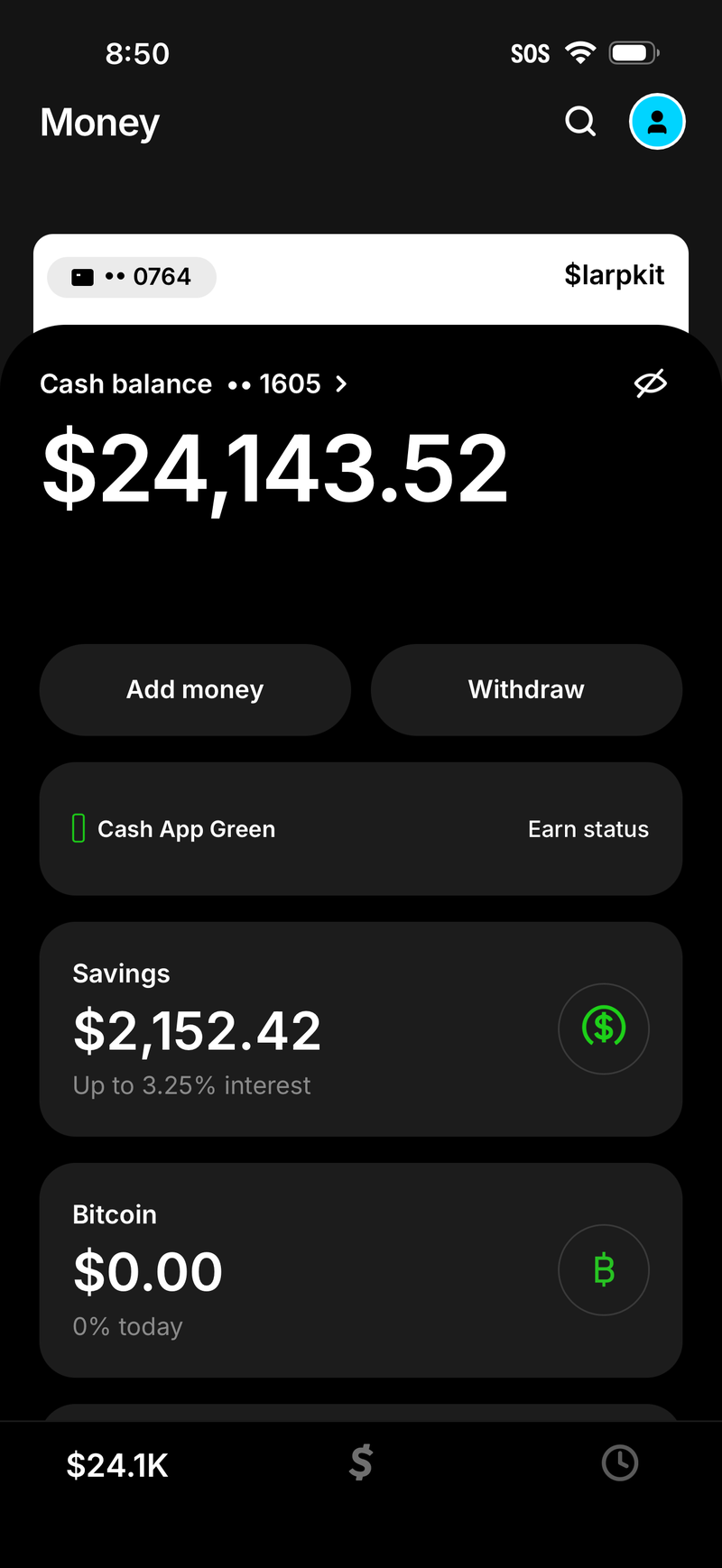 Cash App dashboard simulator screenshot